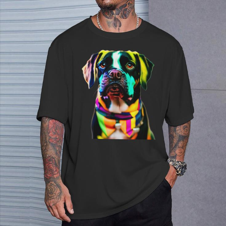Glow In Style Black Dog Elegance With Colorful Flair Bright T-Shirt Gifts for Him