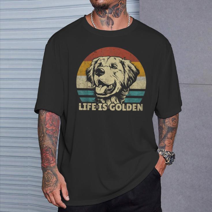 Golden Retriever Dog Life Is Golden Retro Vintage T-Shirt Geschenke für Ihn