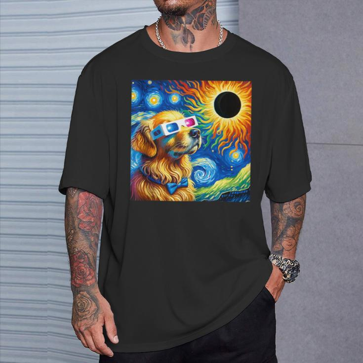 Golden Retriever Solar Eclipse 2024 Van Gogh Starry Night T-Shirt Gifts for Him