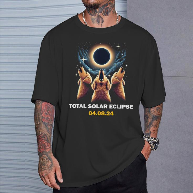 Goldendoodle Dog Howling At Total Solar Eclipse 8 April 2024 T-Shirt Gifts for Him