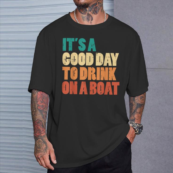 Good Day To Drink On Boat Retro Pontoon Boater Dad Women T-Shirt Gifts for Him