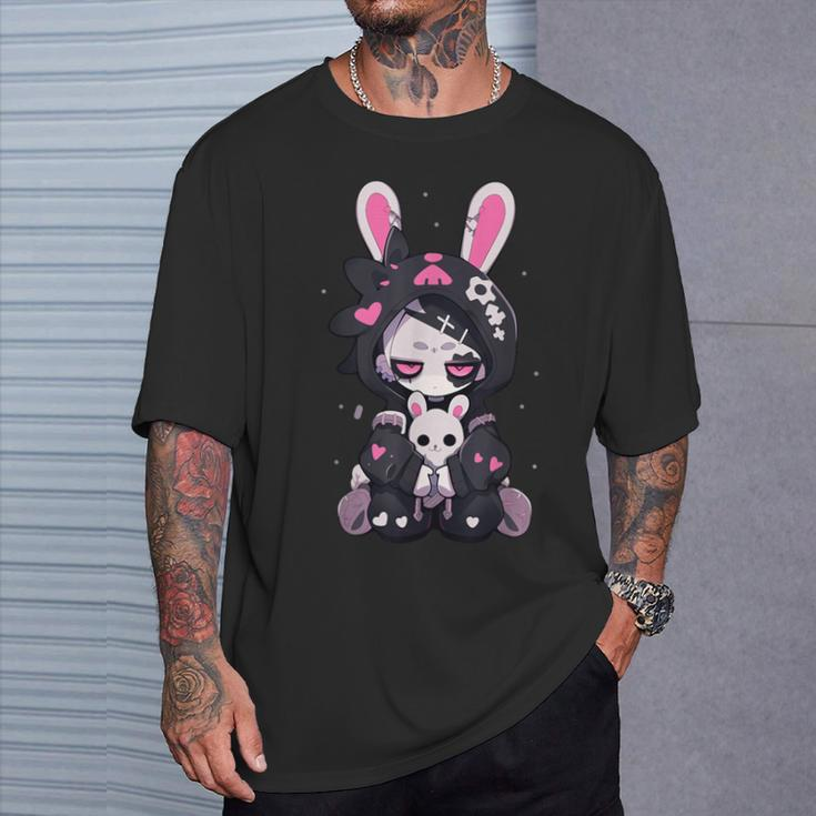 Goth Bunny Anime Girl Cute E-Girl Gothic Outfit Grunge T-Shirt Gifts for Him