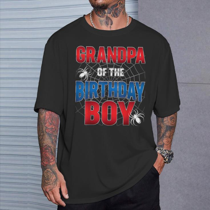 Grandpa Of Birthday Boy Costume Spider Web Birthday Party T-Shirt Gifts for Him