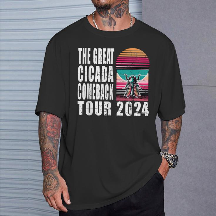 Great Cicada Comeback Tour 2024 Insect Invasion Retro T-Shirt Gifts for Him