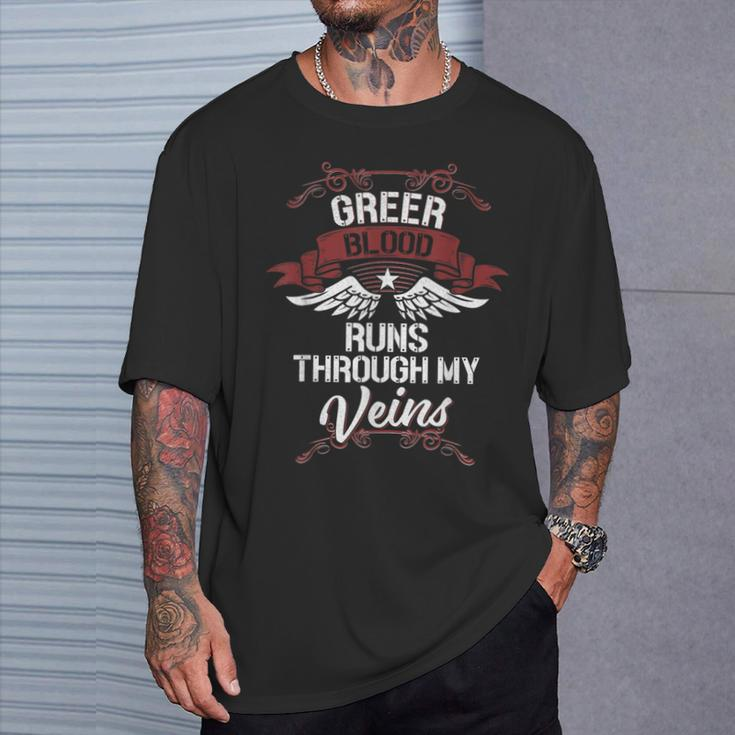 Greer Blood Runs Through My Veins Last Name Family T-Shirt Gifts for Him