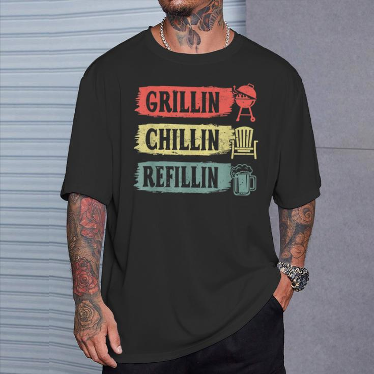 Grillin Chillin Refillin Bbq Beer Dad Husband Fathers Day T-Shirt Gifts for Him