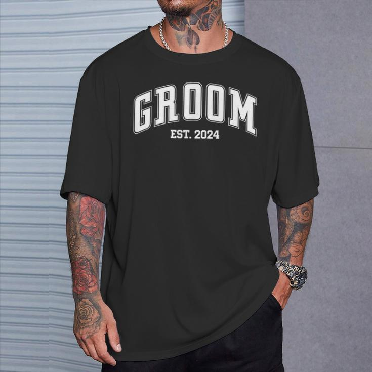 Groom Bride Est 2024 Retro Just Married Couples Wedding T-Shirt Gifts for Him