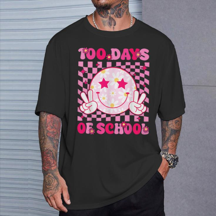 Groovy 100 Days Of School Pink Smile Face Ns Girls Womens T-Shirt Gifts for Him