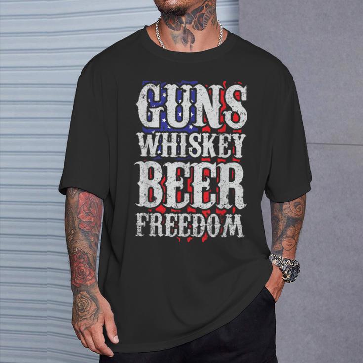 Guns Whisky Beer And Freedom Us Flag T-Shirt Gifts for Him