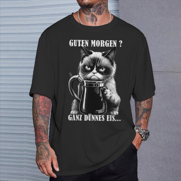 Guten Morgen Ganz Thin Eis German Language Cat Kaffee Black T-Shirt Geschenke für Ihn