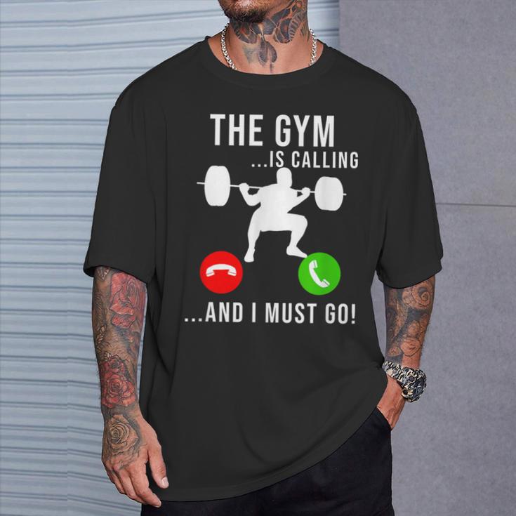 Gym Is Calling Workout Fitness Bodybuilding Weight Lifting T-Shirt Gifts for Him