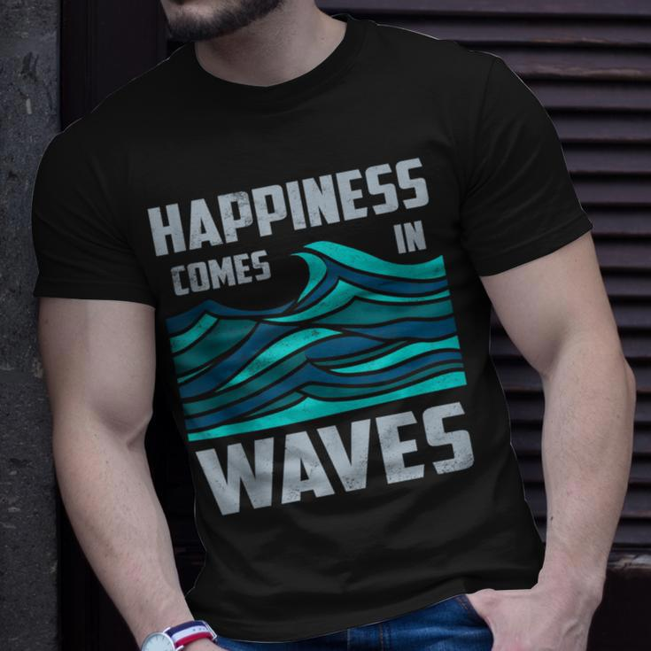 Happiness Comes In Waves Cool Vintage Surfer Surf T-Shirt Gifts for Him