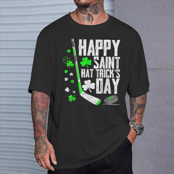 Happy Saint Hat Trick's Day Ice Hockey St Patrick's T-Shirt Gifts for Him