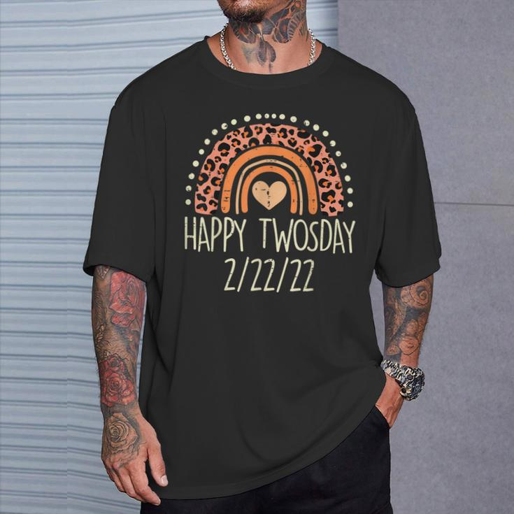Happy Twosday 22222 Leopard Rainbow Twos Day 2022 Teacher T-Shirt Gifts for Him