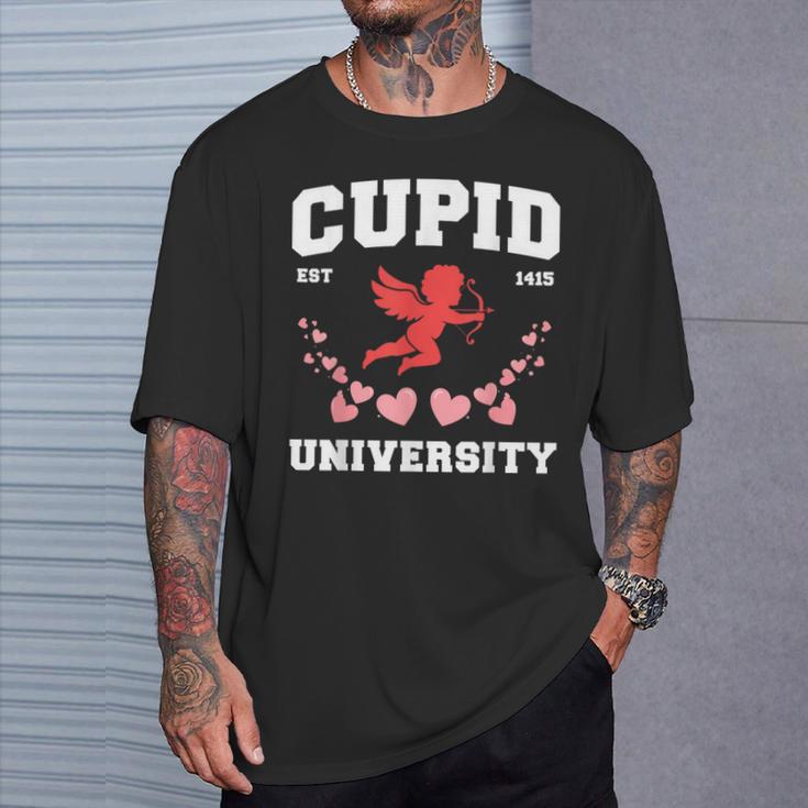 Happy Valentines Day Cupid University Pink Hearts Women T-Shirt Gifts for Him