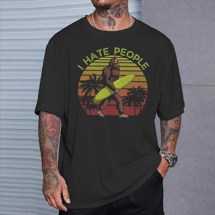 I Hate People Surfing Bigfoot Sasquatch Big Foot Bel T-Shirt Gifts for Him