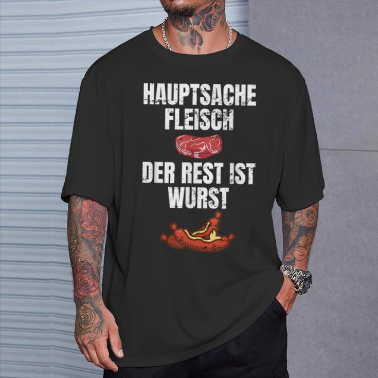 Hauptsache Fleischesser Meat Der Rest Ist Wurst T-Shirt Geschenke für Ihn