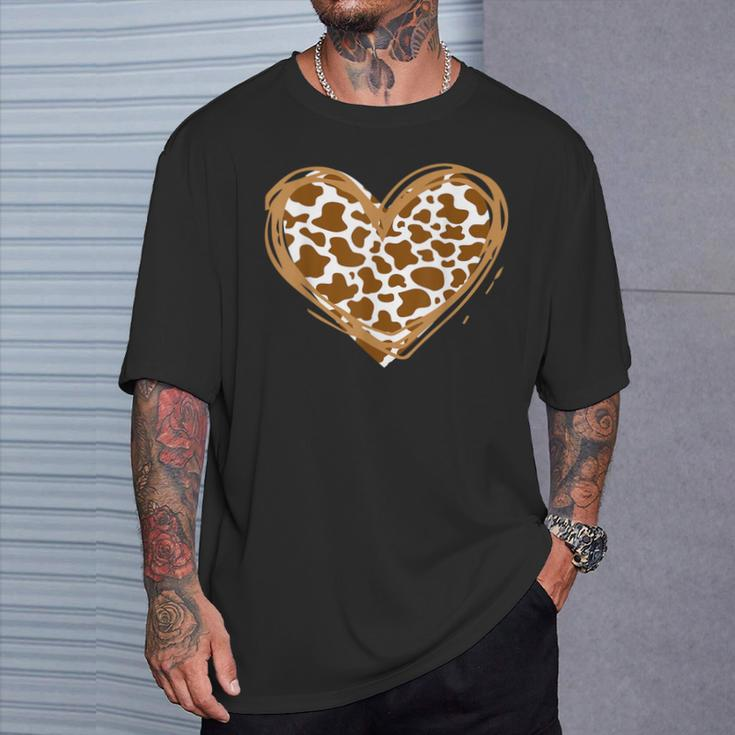 Heart Brown Cow Pattern For Cow Lover T-Shirt Gifts for Him