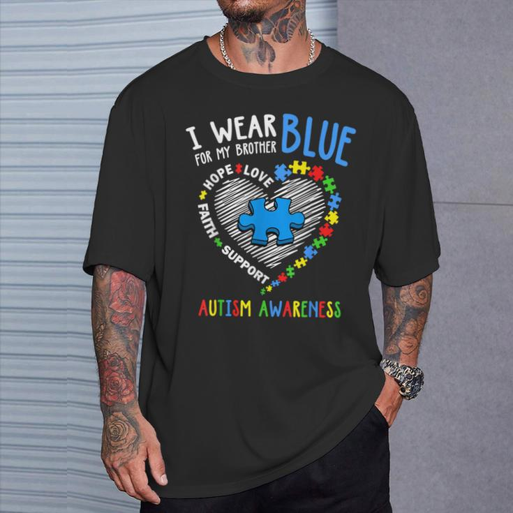 Heart I Wear Blue For My Brother Autism Awareness Month T-Shirt Gifts for Him