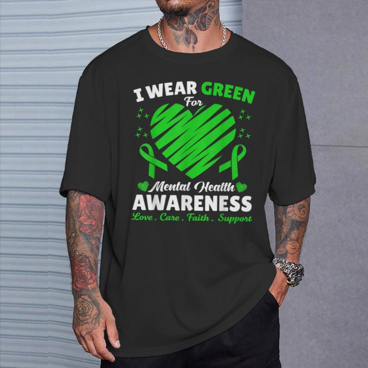 Heart I Wear Green For Mental Health Awareness Month 2024 T-Shirt Gifts for Him
