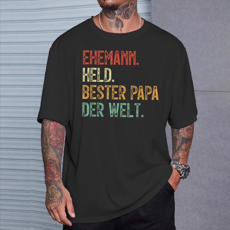 Held Bester Papa Mann Der Welt Held Bester Ehemann T-Shirt Geschenke für Ihn