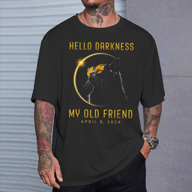 Hello Darkness My Old Friend Solar Eclipse 2024 Cat Lovers T-Shirt Gifts for Him