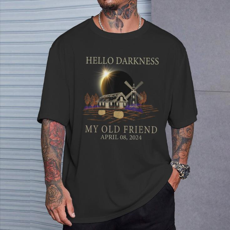 Hello Darkness My Old Friend Solar Eclipse 4 -8-2024 Farmer T-Shirt Gifts for Him
