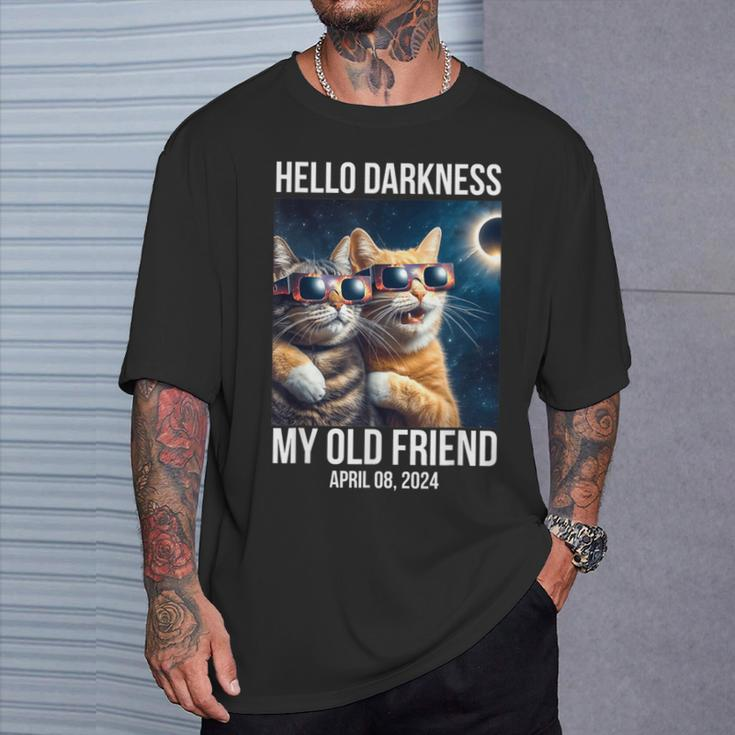 Hello Darkness My Old Friend Solar Eclipse April 08 2024 Cat T-Shirt Gifts for Him