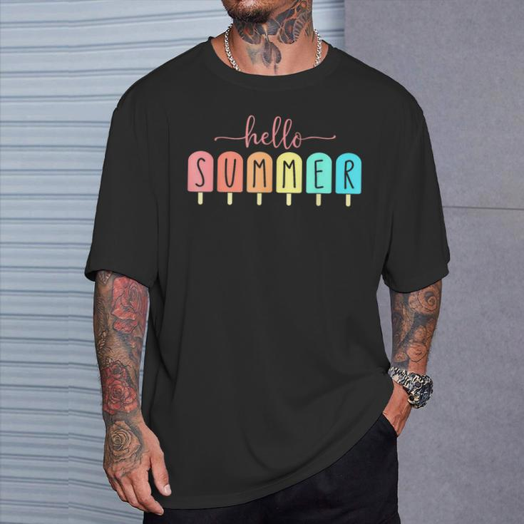 Hello Summer Cool Colorful Popsicle Graphic T-Shirt Gifts for Him