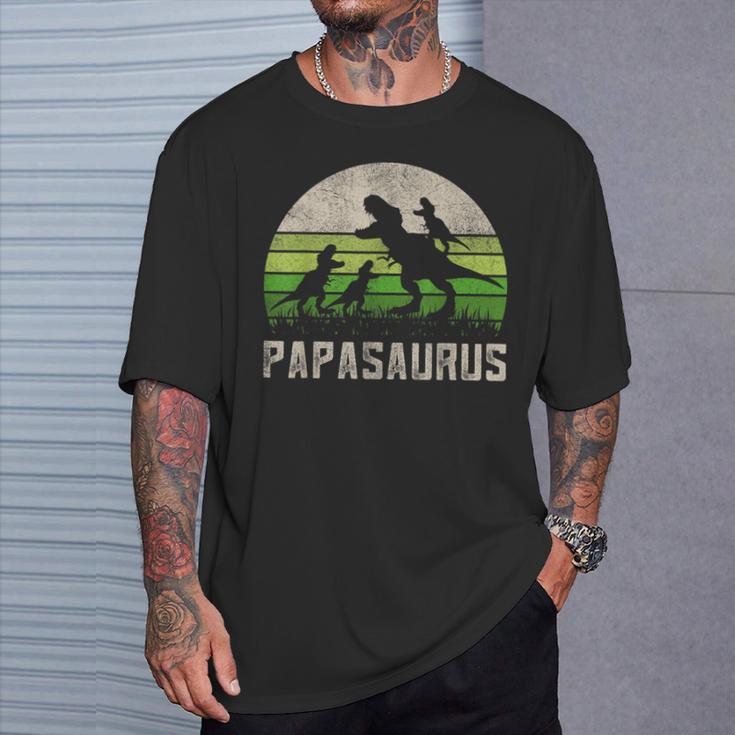 Herren 3 Kinder Saurier Papa T-Stück Spaßatertag Dinosaurierati T-Shirt Geschenke für Ihn