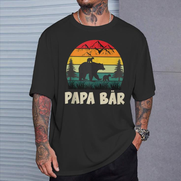 Herren Papa Bär Mit Zwillingenatertag Retroater & Opa Geschenk T-Shirt Geschenke für Ihn