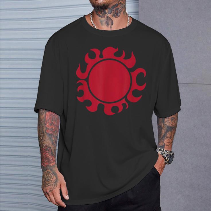 Herren T-Shirt Rotes Tribal-Sonnenmotiv, Grafiktee Schwarz Geschenke für Ihn