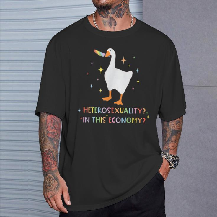 Heterosexuality In This Economy Lgbt Pride Goose Rainbow T-Shirt Gifts for Him