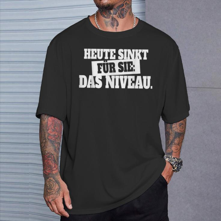 Heute Sinkt Niveau T-Shirt für Party & Feiern, Lustiges Deutsch Spruch Shirt Geschenke für Ihn