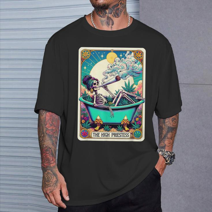 The High Pries-Tess Tarot Card 420 Cannabis Witchy Skeleton T-Shirt Gifts for Him