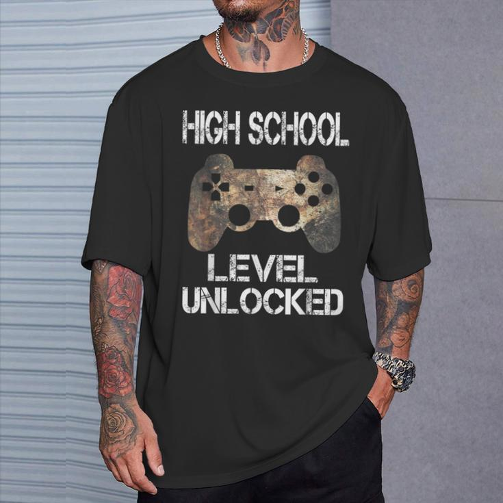 High School Level Unlocked Video Gamer First Day Of School T-Shirt Gifts for Him