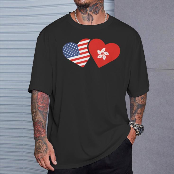 Hong Kong Usa FlagHeart Hongkonger American Love T-Shirt Gifts for Him