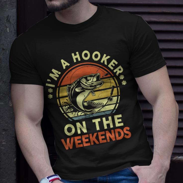 Hooker On Weekend Dirty Adult Humor Bass Dad Fishing T-Shirt Gifts for Him