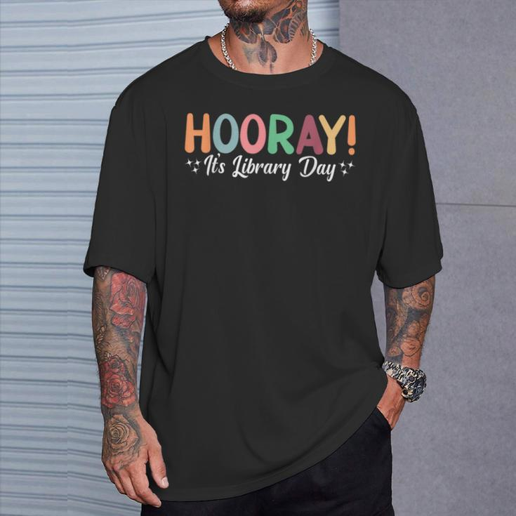Hooray It's Library Day Reader Books Lover Groovy T-Shirt Gifts for Him