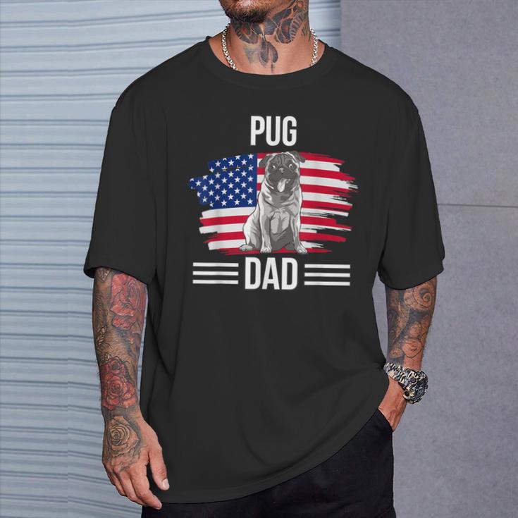 Hundebesitzer Us-Flagge 4 Juliatertag Mops Papa T-Shirt Geschenke für Ihn