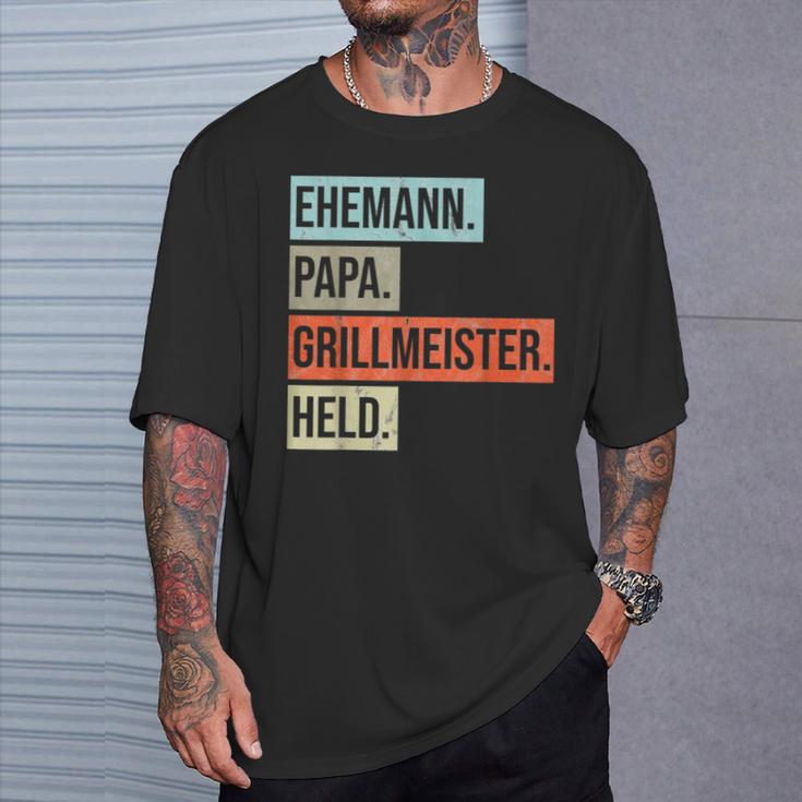 Husband Papa Grillmeister Held T-Shirt Geschenke für Ihn