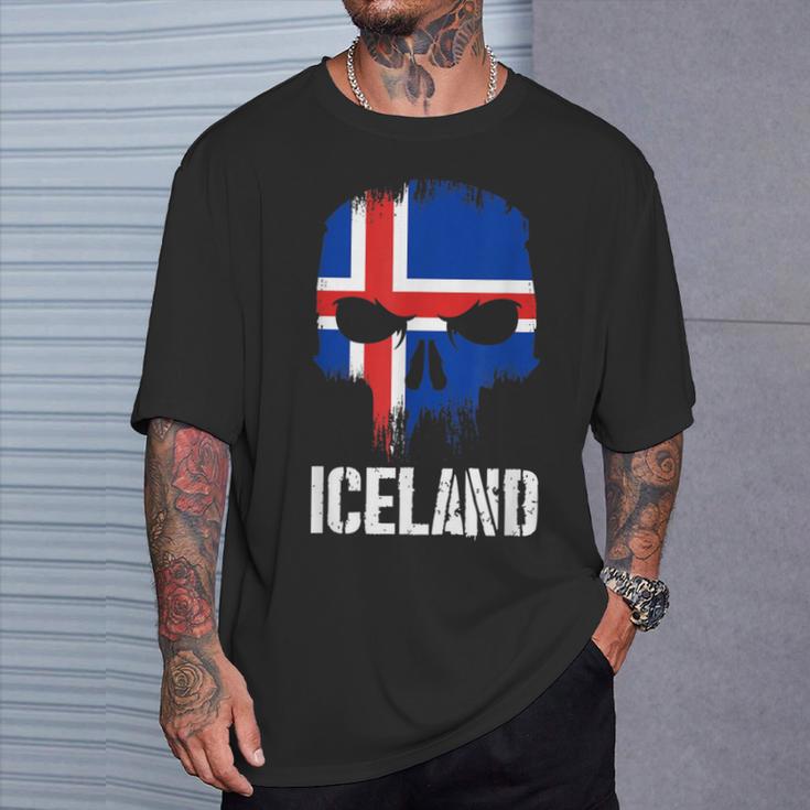 Iceland Flag Skull Icelandic Pride Patriotic T-Shirt Gifts for Him