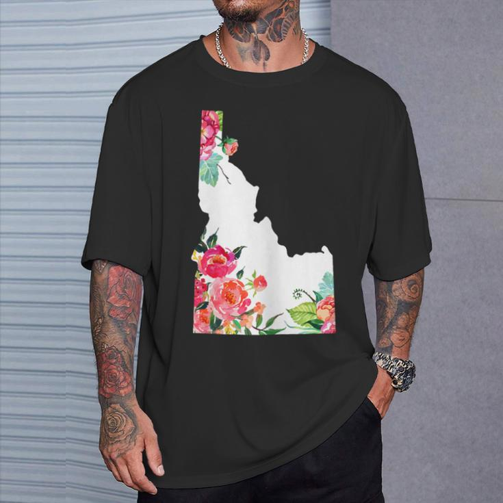 Idaho Vintage Rose State Map Pride Patriotic Floral Idaho T-Shirt Gifts for Him
