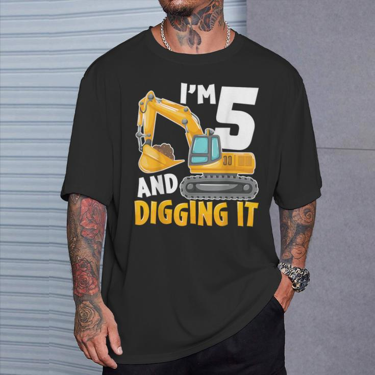 I'm Five 5 Year Old 5Th Birthday Boy Excavator Construction T-Shirt Gifts for Him