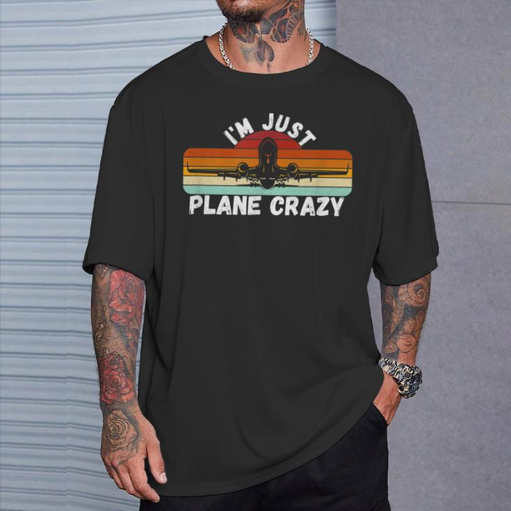 I'm Just Plane Crazy Pilot Pun Vintage Retro Sunset T-Shirt Gifts for Him