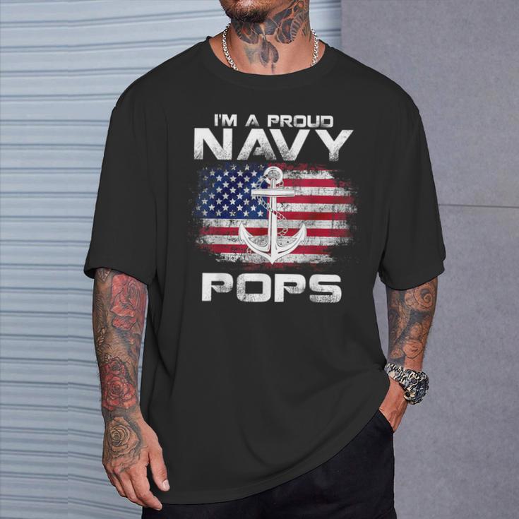 I'm A Proud Navy Pops With American Flag Veteran T-Shirt Gifts for Him