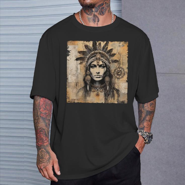 Indianerin Indian Häuptling Kopfschmuck Uhreinwohner T-Shirt Geschenke für Ihn