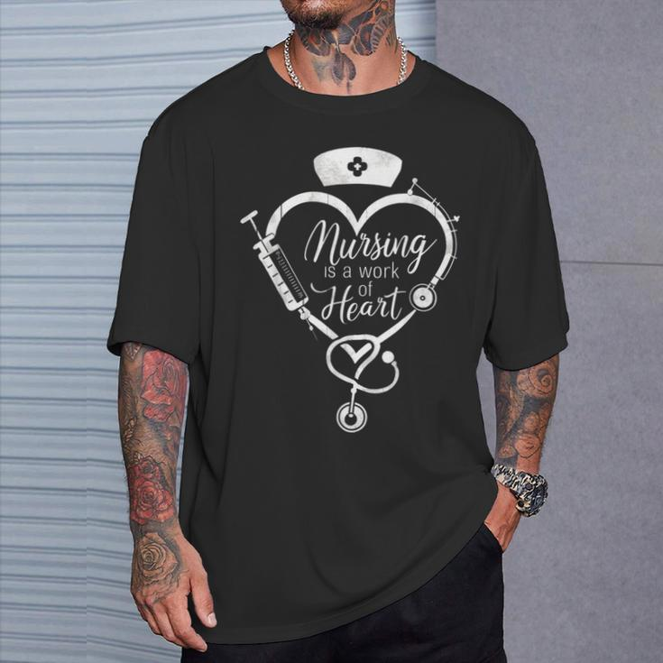 International Nurses Day 2024 Nursing Is A Work Of Heart T-Shirt Gifts for Him