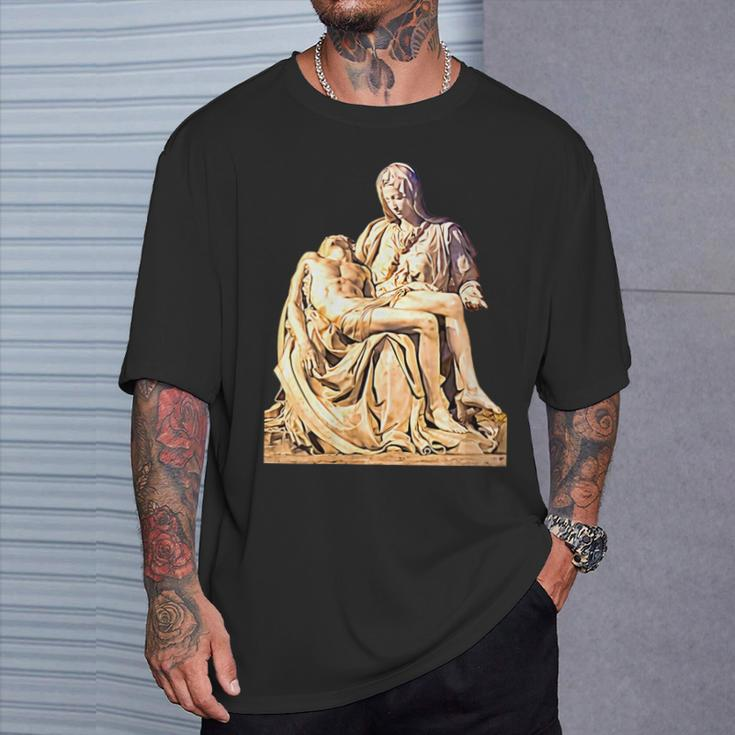Italian Sculptor Michelangelo Pieta Statue Jesus Mother Mary T-Shirt Gifts for Him