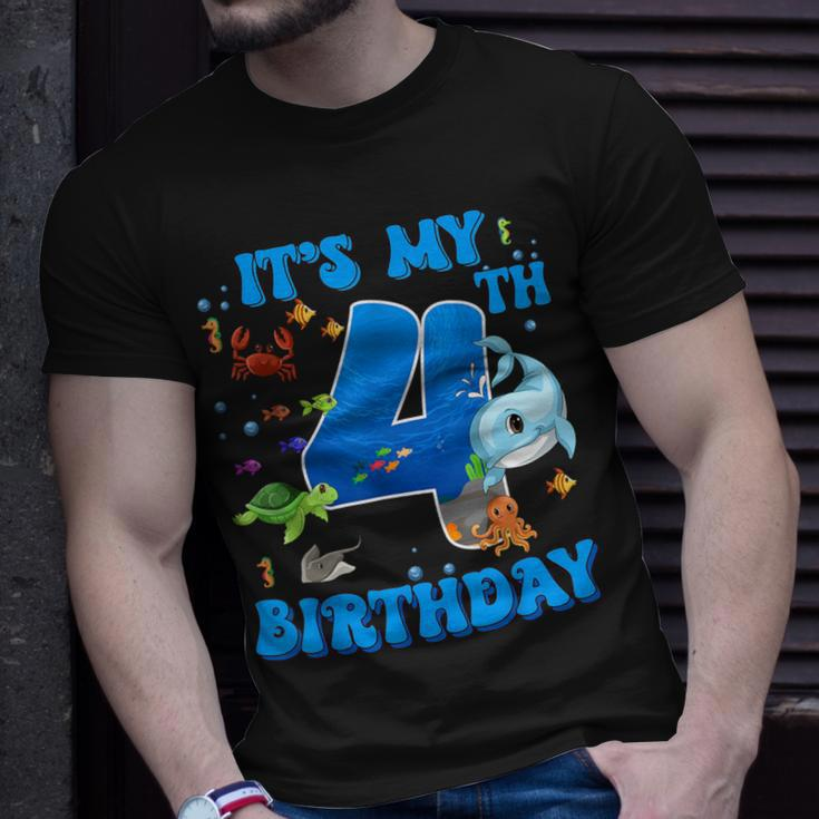 It's My 4Th Birthday Party Ocean 4 Years Old Sea Fish B-Day T-Shirt Gifts for Him